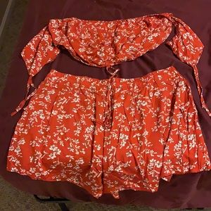 red floral two piece set
